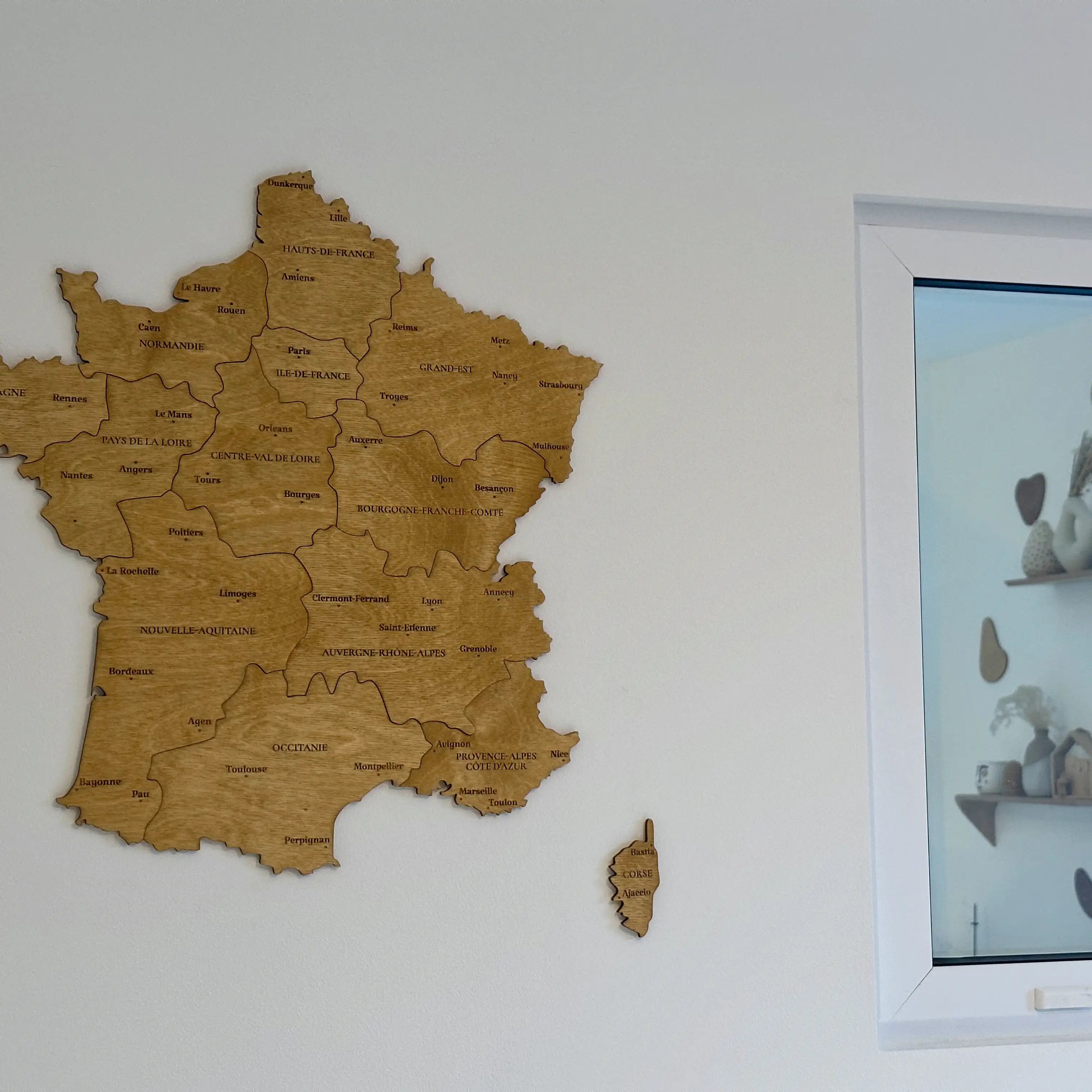 Carte de France en bois pour intérieur, made in france
