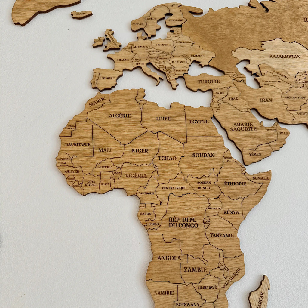 Idée cadeau de décoration intérieure, une carte du monde en bois