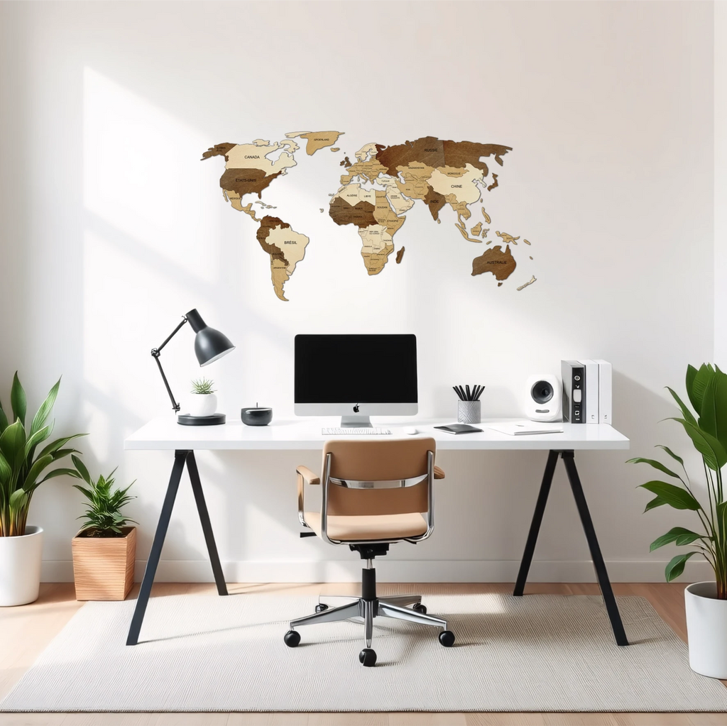 Carte du monde en bois idéale pour décorer une chambre d'adulte ou un bureau